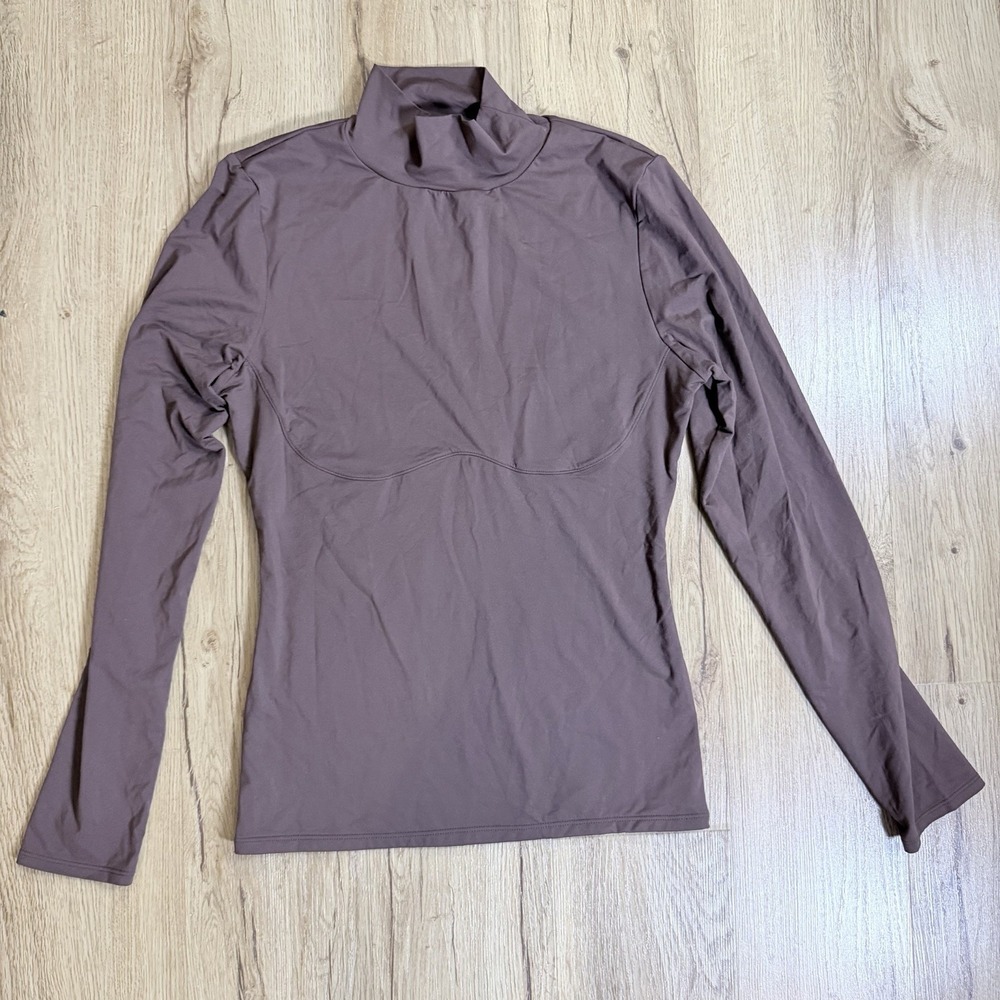 Victoria's Secret PINK Base Mock Neck Long Sleeve Stretch Top Brown‎ L NWT